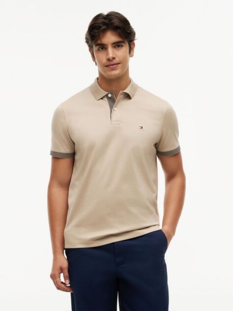 Beige Regular Fit Tipped Cuff Polo Shirt  Men