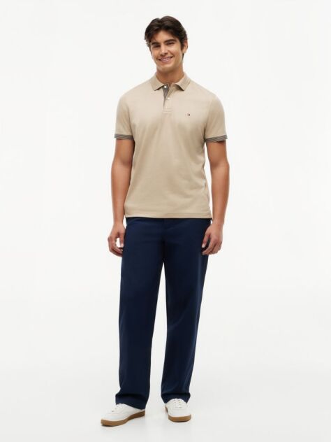 Beige Regular Fit Tipped Cuff Polo Shirt  Men