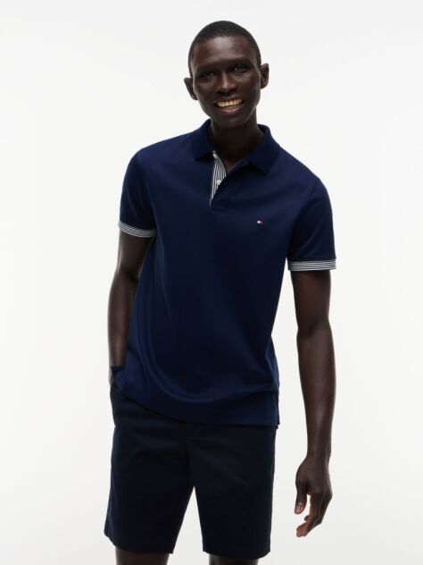 Blue Regular Fit Tipped Cuff Polo Shirt  Men