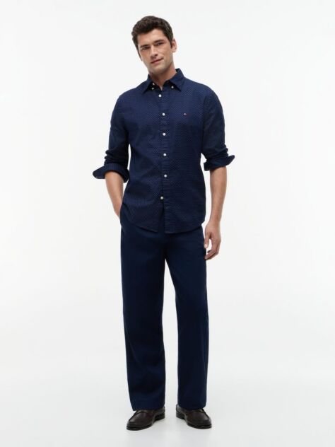Blue Regular Fit Print Flex Poplin Shirt  Men