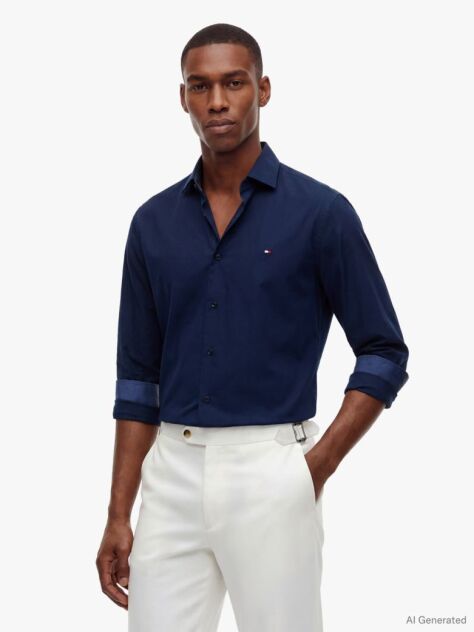 Blue Slim Cotton Shirt  Men