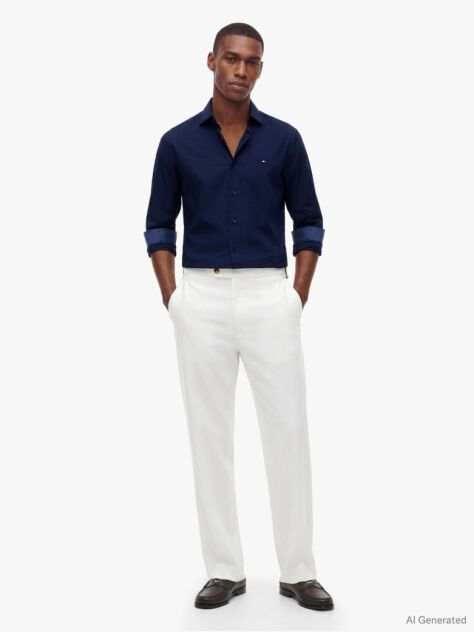 Blue Slim Cotton Shirt  Men