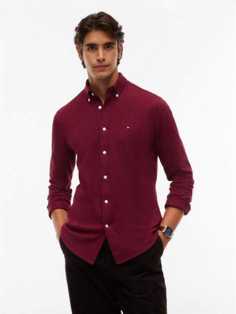 Red Slim Fit Knit Pique Shirt  Men