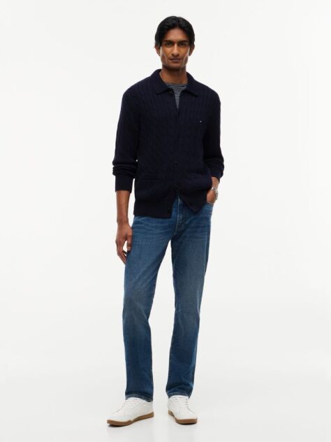 Blue Cable Knit Collared Cardigan  Men
