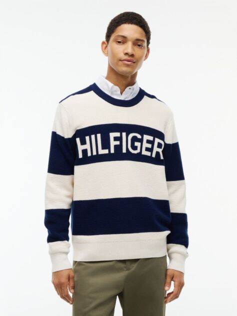 Multi Intarsia Logo Waffle Knit Relaxed Jumper  Men