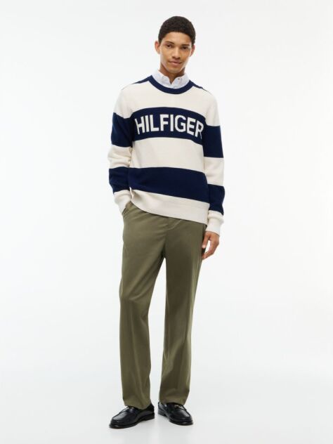 Multi Intarsia Logo Waffle Knit Relaxed Jumper  Men