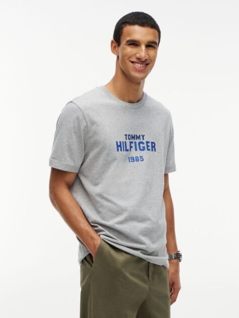Γκρι Βαμβακερό T-Shirt Με Κλασική Λαιμόκοψη Και Λογότυπο Σε Αντίθεση  Άνδρες