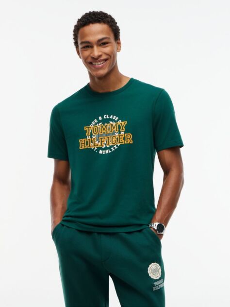 Green Varsity Logo Peached Jersey T-Shirt  Men