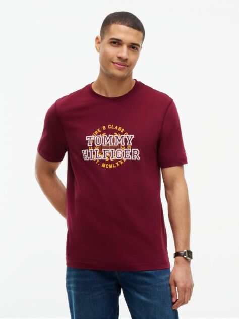 Red Varsity Logo Peached Jersey T-Shirt  Men