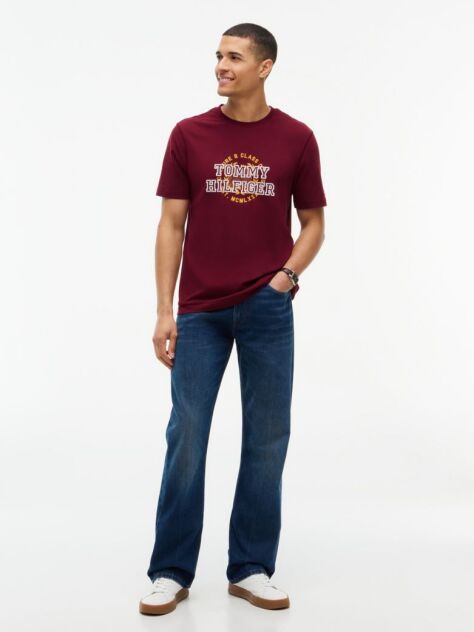 Red Varsity Logo Peached Jersey T-Shirt  Men