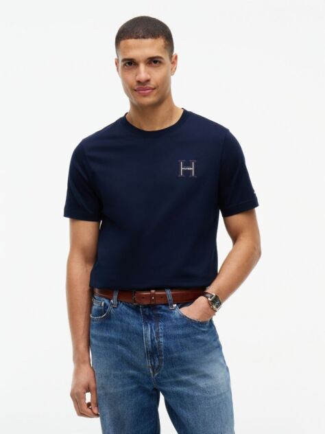 Blue Varsity Logo Embroidery Crew Neck T-Shirt  Men