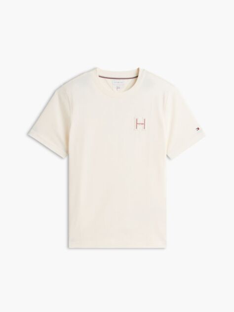 Beige Varsity Logo Embroidery Crew Neck T-Shirt  Men