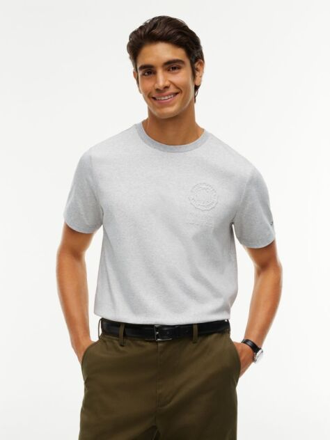 Γκρι T-Shirt Με Ανάγλυφο Λογότυπο Και Interlock Πλέξη   Άνδρες
