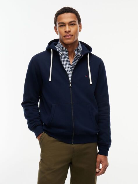 Μπλε Fleece Hoody Με Φερμουάρ Και Κεντητό Σημαιάκι  Άνδρες