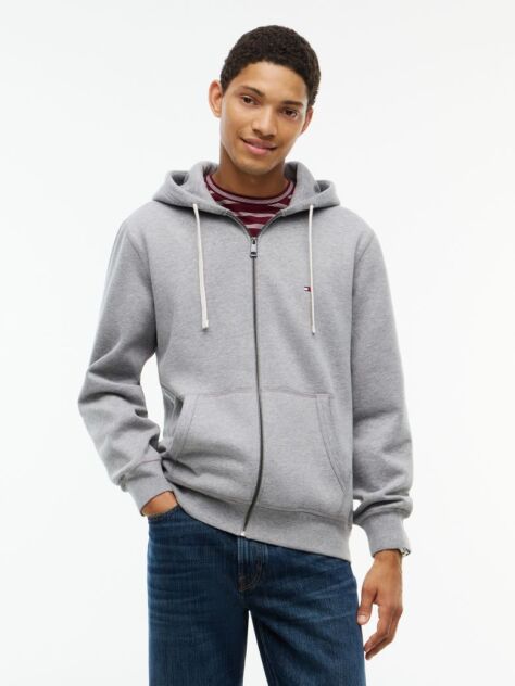 Γκρι Fleece Hoody Με Φερμουάρ Και Κεντητό Σημαιάκι  Άνδρες