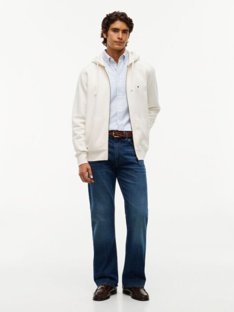 Μπεζ Fleece Hoody Με Φερμουάρ Και Κεντητό Σημαιάκι  Άνδρες