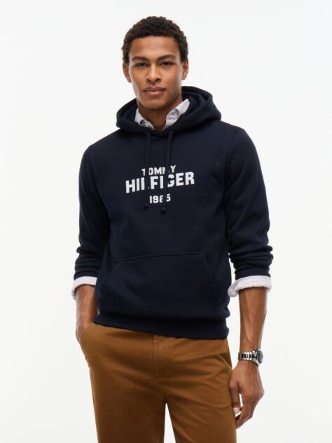 Μπλε Fleece Hoody Με Κεντητό Λογότυπο  Άνδρες