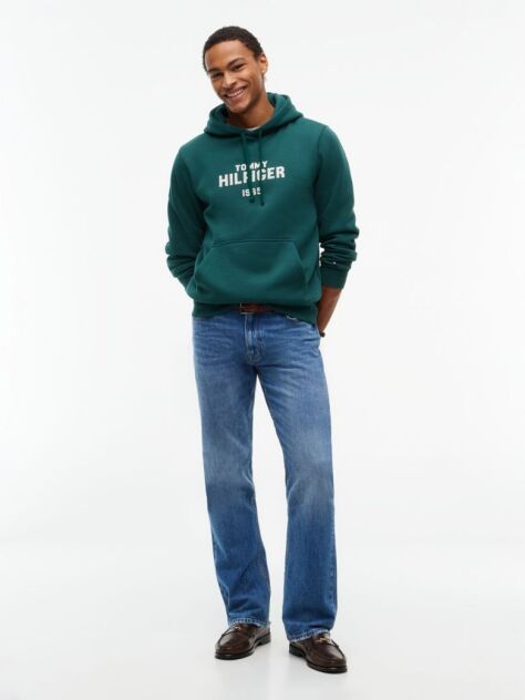 Green Logo Embroidery Fleece Hoody  Men