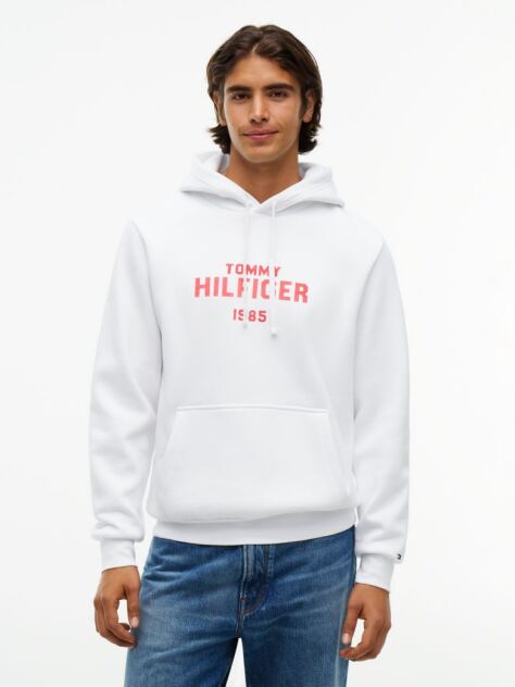 Άσπρο Fleece Hoody Με Κεντητό Λογότυπο  Άνδρες