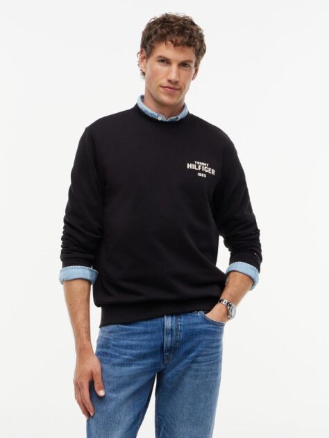 Black 1985 Logo Terry Crew Neck Sweatshirt  Men