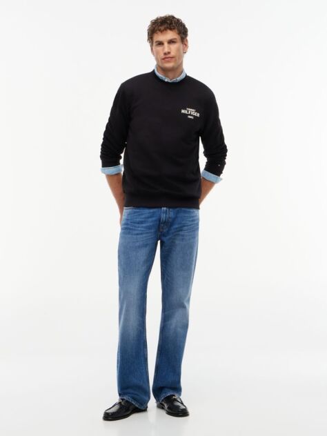 Black 1985 Logo Terry Crew Neck Sweatshirt  Men