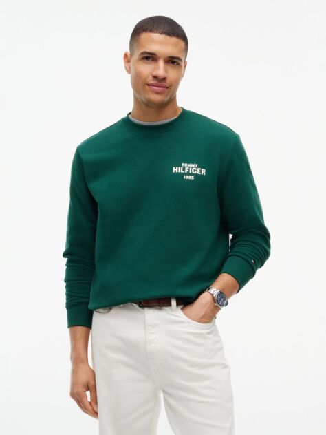 Green 1985 Logo Terry Crew Neck Sweatshirt  Men