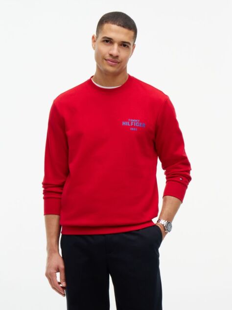 Red 1985 Logo Terry Crew Neck Sweatshirt  Men