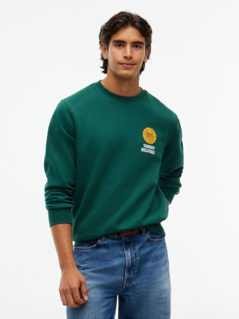 Green Peached Fleece Crew Neck Sweatshirt  Men