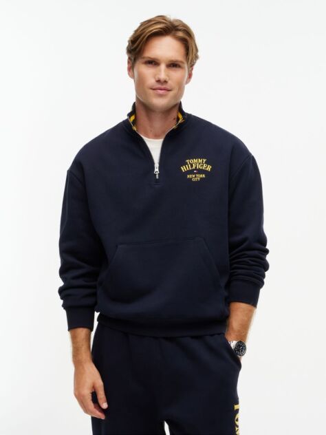 Blue Varsity Relaxed Quarter-Zip Sweatshirt  Men