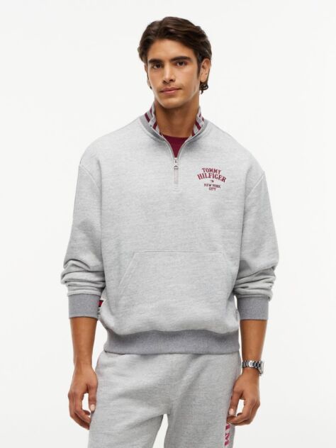 Grey Varsity Relaxed Quarter-Zip Sweatshirt  Men