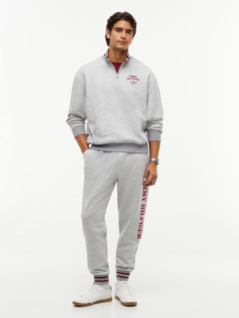 Grey Varsity Relaxed Quarter-Zip Sweatshirt  Men