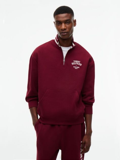 Red Varsity Relaxed Quarter-Zip Sweatshirt  Men