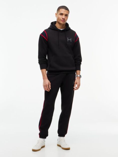 Black Varsity Logo Contrast Stripe Hoody  Men