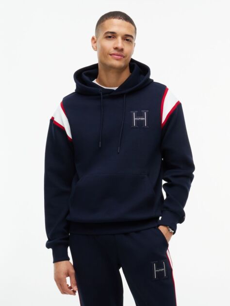 Blue Varsity Logo Contrast Stripe Hoody  Men