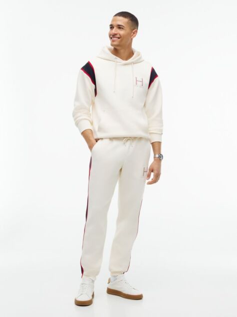 Beige Varsity Logo Contrast Stripe Hoody  Men