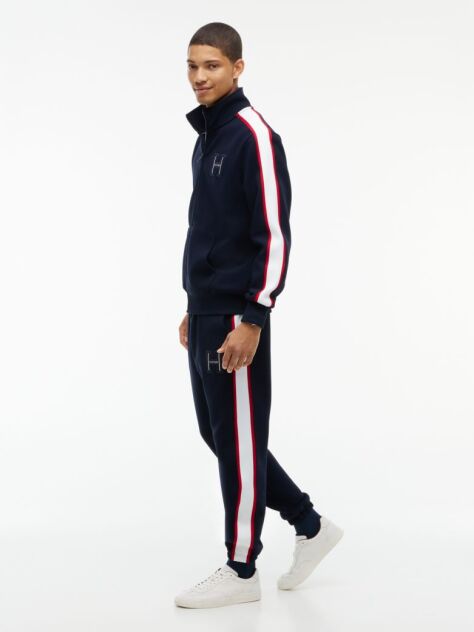 Blue Contrast Stripe Pique Zip-Thru Sweatshirt  Men