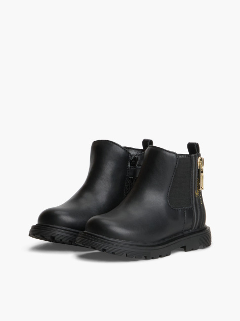 Black Logo Cleat Chelsea Boots  Girls