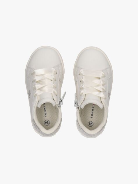 White Low Cut Velcro Sneakers  Girls