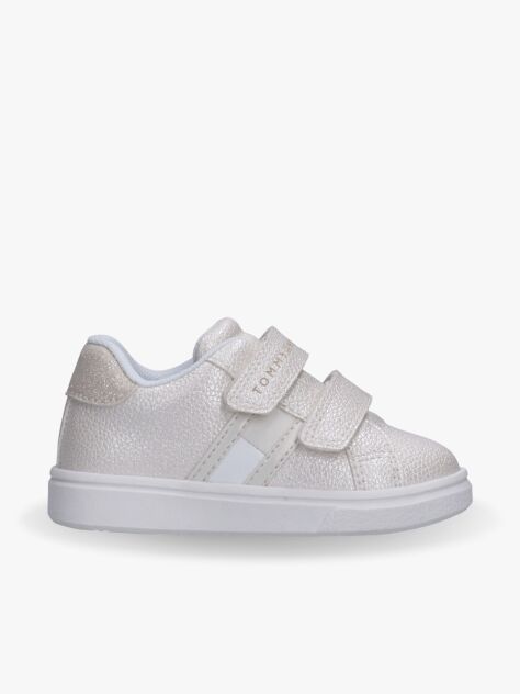 White Low Cut Flag Velcro Sneakers  Girls