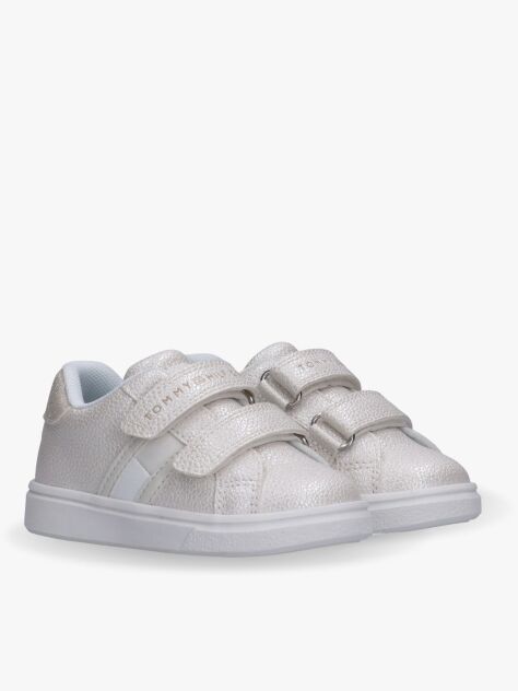 White Low Cut Flag Velcro Sneakers  Girls