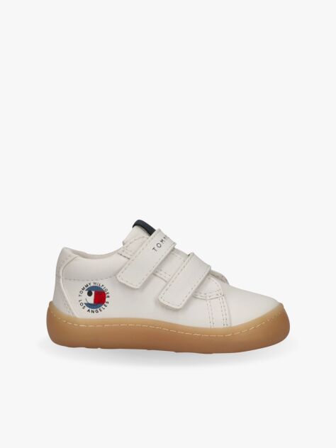 White Mid Cut Velcro Sneakers  Kids Unisex