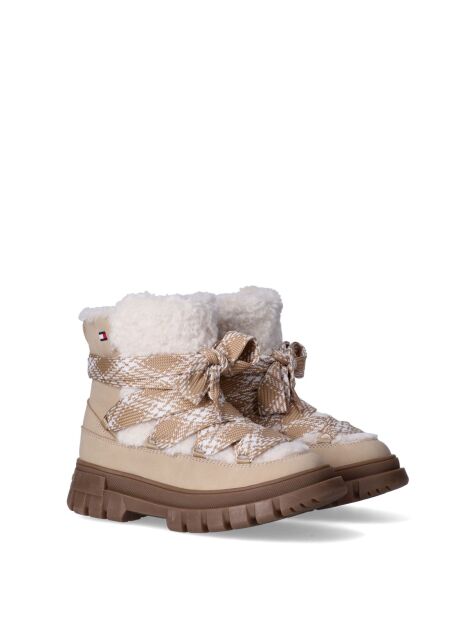 Beige Tartan Lace Up Boots  Girls