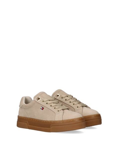 Beige Suede Lace Up Sneakers  Girls