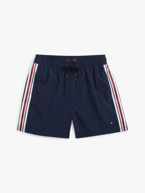 Blue Global Stripe Mid Length Swim Shorts  Boys