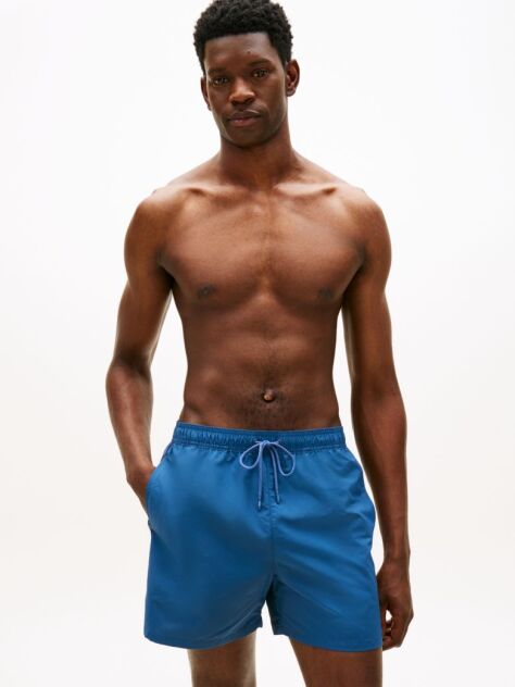 Blue Tonal Logo Mid Length Swim Shorts  Men