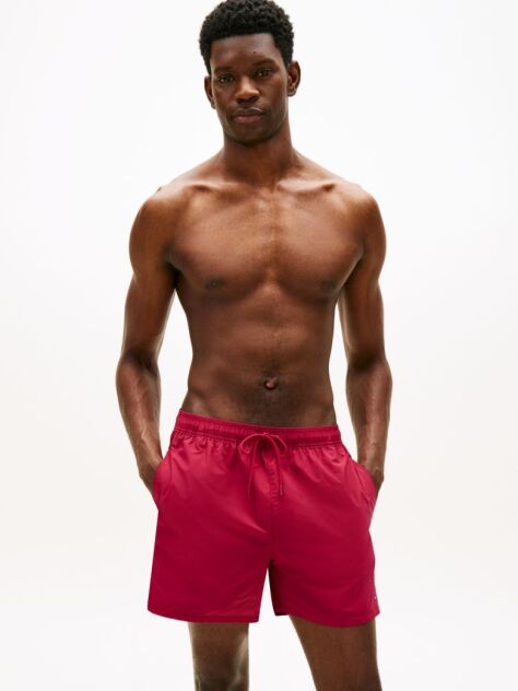 Red Tonal Logo Mid Length Swim Shorts  Men