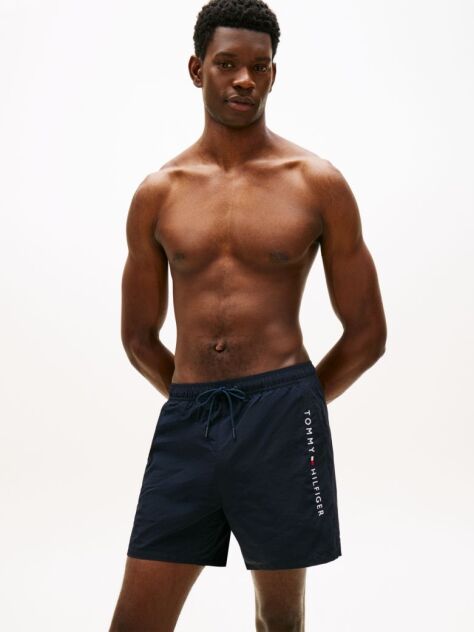 Blue Original Logo Mid Length Swim Shorts  Men