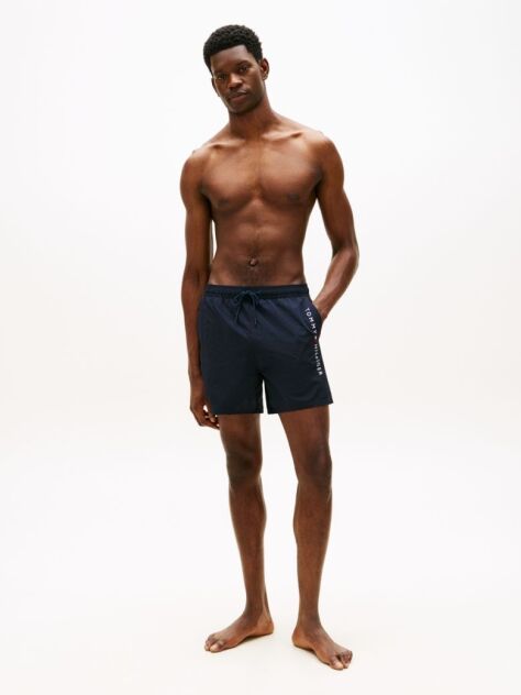 Blue Original Logo Mid Length Swim Shorts  Men