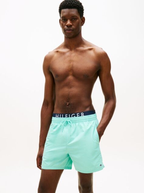 Blue Double Waistband Mid Length Swim Shorts  Men