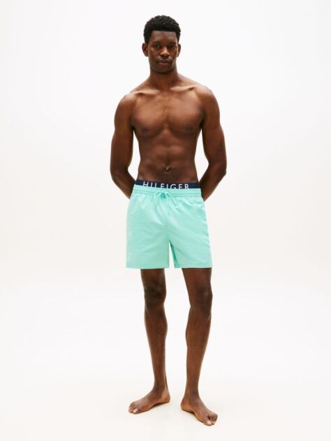 Blue Double Waistband Mid Length Swim Shorts  Men